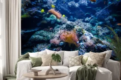 Naklejka: Podwodny krajobraz rafy koralowej z kolorowych ryb