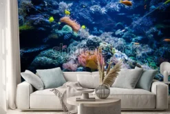 Naklejka: Podwodny krajobraz rafy koralowej z kolorowych ryb