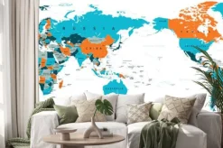 Naklejka: Polityczna mapa świata w centrum pacyfiku