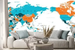 Naklejka: Polityczna mapa świata w centrum pacyfiku