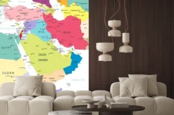 Naklejka: Polityczna mapa bliskiego wschodu i azji na białym