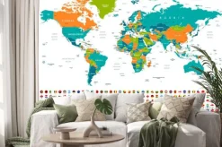 Naklejka: Polityczna mapa świata z wykazem flag państw