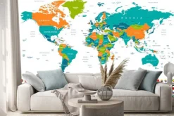 Naklejka: Polityczna mapa świata z wykazem flag państw