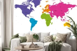 Naklejka: Polityczna mapa świata z antarktyką. kontynenty w różnych kolorach