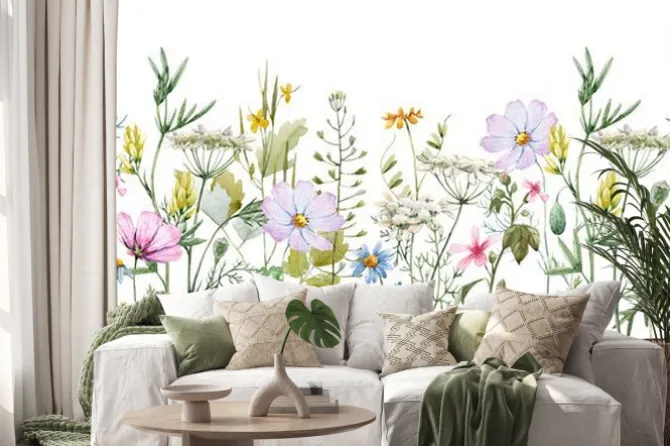 Naklejka: Polne kwiaty na białym tle