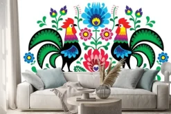 Naklejka: Polski ludowy wzór z kogutami