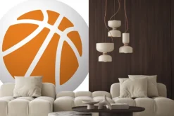 Naklejka: Pomarańczowa ikona koszykówka na kuli na białym tle