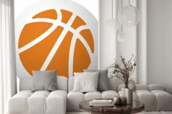 Naklejka: Pomarańczowa ikona koszykówka na kuli na białym tle