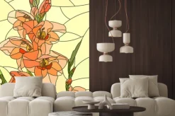 Naklejka: Pomarańczowa lilia na witrażu