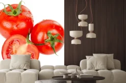 Naklejka: Pomidory z kropli wody samodzielnie na białym tle