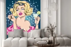 Naklejka: Pop art christmas kobieta z martini na karnawał