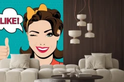 Naklejka: Pop art filuterny kobieta z kciuki gest