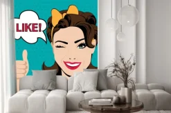 Naklejka: Pop art filuterny kobieta z kciuki gest