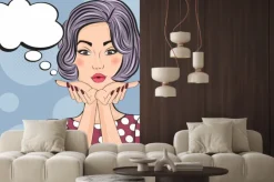 Naklejka: Pop art illustration of girl with the speech bubble