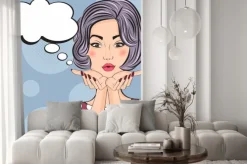 Naklejka: Pop art illustration of girl with the speech bubble