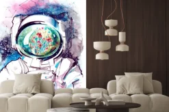 Naklejka: Portret astronauty z kwiatami