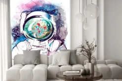 Naklejka: Portret astronauty z kwiatami