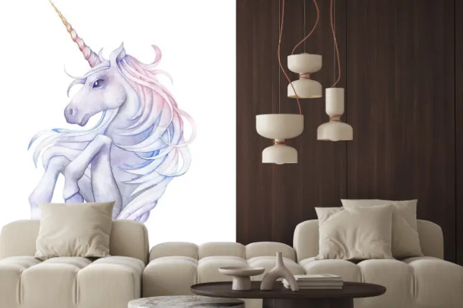 Naklejka: Portret jednorożca na akwareli