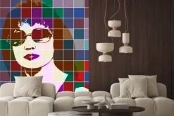 Naklejka: Portret kobiety z efektem witrażu