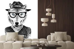 Naklejka: Portret wilka w okularach i kapeluszu