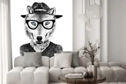 Naklejka: Portret wilka w okularach i kapeluszu