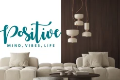 Naklejka: Positive mind, vibes, life. vector motivation phrase.