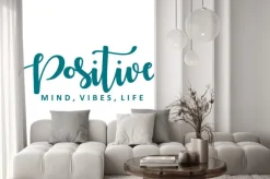 Naklejka: Positive mind, vibes, life. vector motivation phrase.