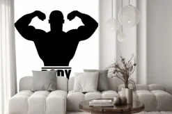 Naklejka: Postać kulturysty z napisem body building