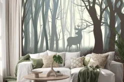 Naklejka: Poziome ilustracji dzikie łosie w drewnie.