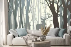 Naklejka: Poziome ilustracji dzikie łosie w drewnie.