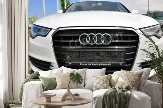Naklejka: Praga, czechy, 02/08/2015 - brand new białe audi a6 parki z przodu