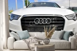 Naklejka: Praga, czechy, 02/08/2015 - brand new białe audi a6 parki z przodu