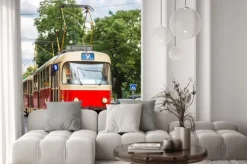 Naklejka: Praga szczegółowo czerwone tramwaj, republika czeska