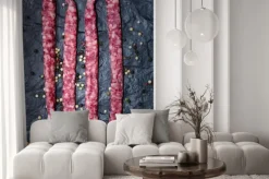 Naklejka: Pralnia wędzona kiełbasa wieprzowa leżącego na kamienne płyty