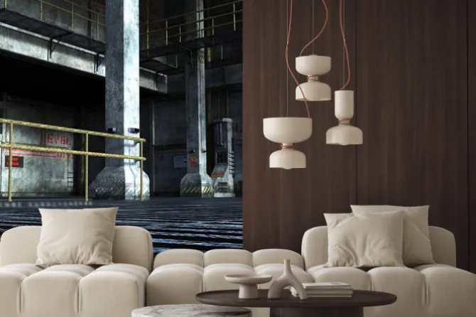 Naklejka: Przemysłowy pokój działu technicznego z żelaznych drzwi, kolumn