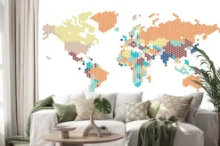 Naklejka: Przerywana mapa świata sześciokątnych kropek