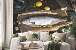 Naklejka: Przygotowanie całego łososia rybę do gotowania