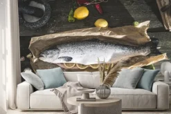 Naklejka: Przygotowanie całego łososia rybę do gotowania