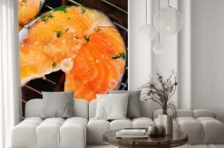 Naklejka: Pstrąg smażony stek na grillu.