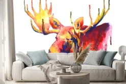 Naklejka: Psychedelic jasne akwarela rysunek łosia