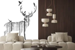 Naklejka: Ptaki siadające na sylwetce jelenia