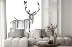 Naklejka: Ptaki siadające na sylwetce jelenia