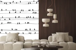 Naklejka: Ptaki siedzące na liniach wysokiego napięcia