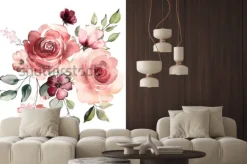 Naklejka: Pudrowe róże na akwarelowym malunku