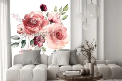 Naklejka: Pudrowe róże na akwarelowym malunku