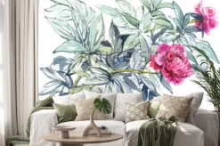 Naklejka: Purpurowa piwonia, akwarela szkic z natury