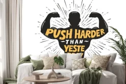 Naklejka: Push harder than yesterday. sport inspiring workout and gym motivation
