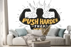 Naklejka: Push harder than yesterday. sport inspiring workout and gym motivation