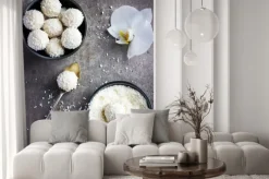 Naklejka: Pyszne homamade białej czekolady i cukierki kokosowe kulki