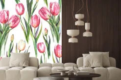 Naklejka: R? cznie rysowane akwarela bez szwu deseń z różowe i białe kwiaty